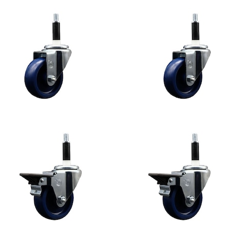 Service Caster 3.5'' Solid Poly Wheel Swivel 7/8'' Expanding Stem Caster Set 2 Brakes, 4PK SCC-EX20S3514-SPUS-2-PLB-2-78